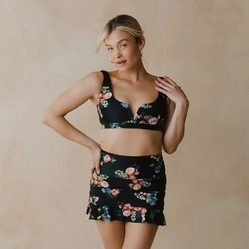 Rose Black High-Waisted Swim Skirt