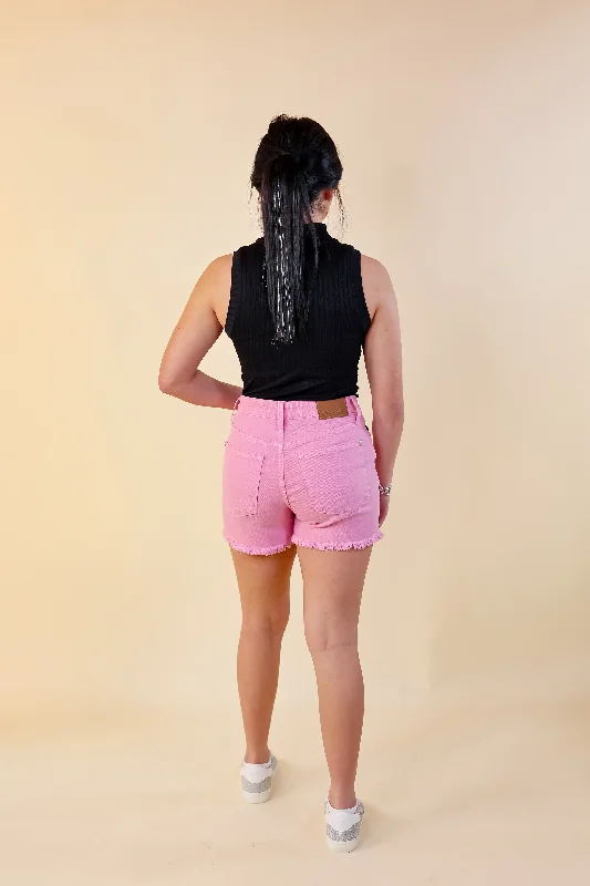 Judy Blue | Sunlight Spectrum Garment Dyed Fray Hem Shorts in Light Pink Wash