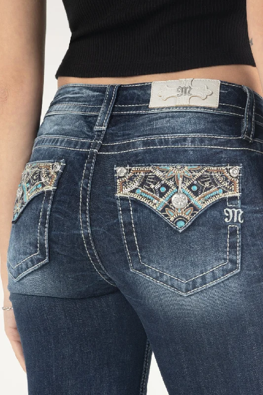 Gold and Turquoise Floral Bootcut Jeans