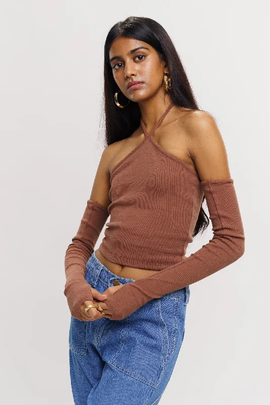 Brown Mock Sleeves Top