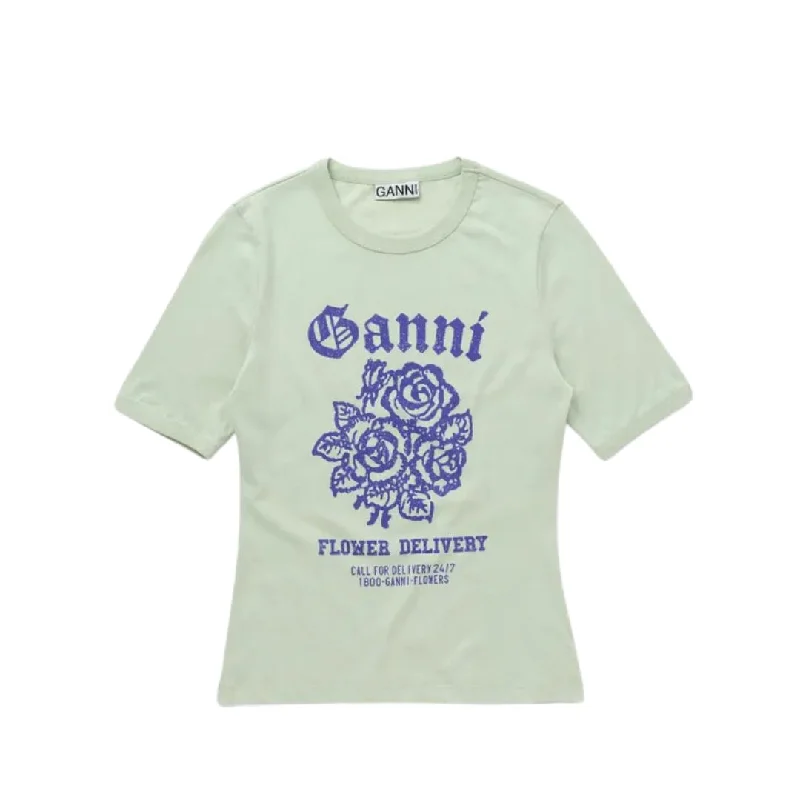 Light Cotton Jersey Flower Fitted T-Shirt (Sea Foam)