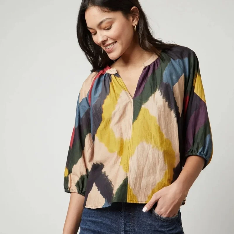 Lizette Printed Silk Cotton Voile Top (Chai)