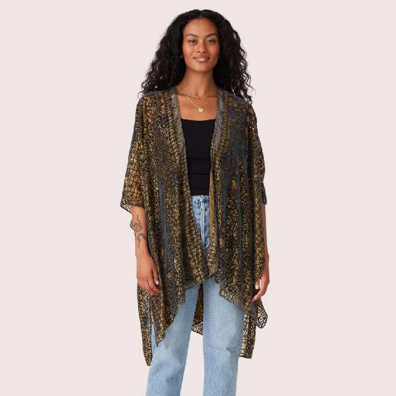 Lucky Velvet Burnout Kimono (Gold + Dark Indigo)