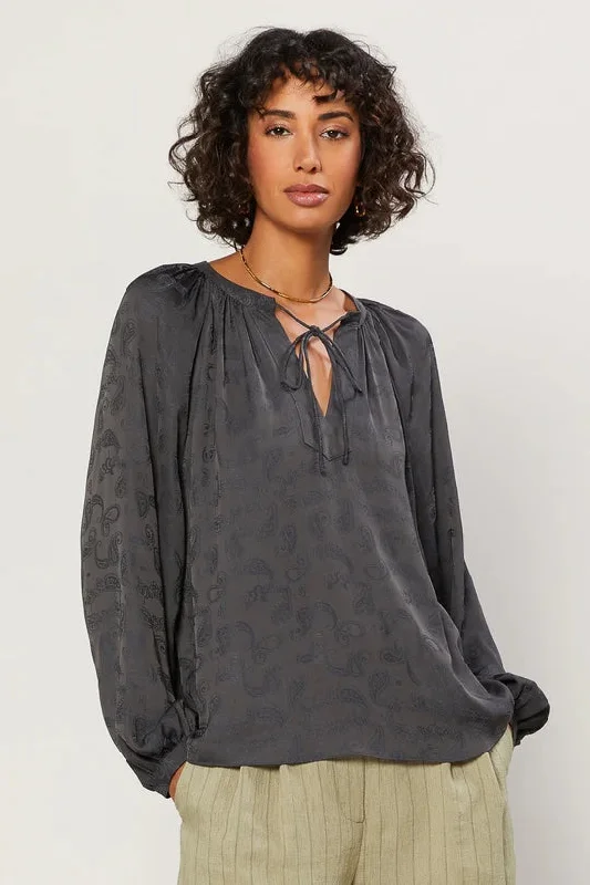 Paisley Split Neck Top (Charcoal)