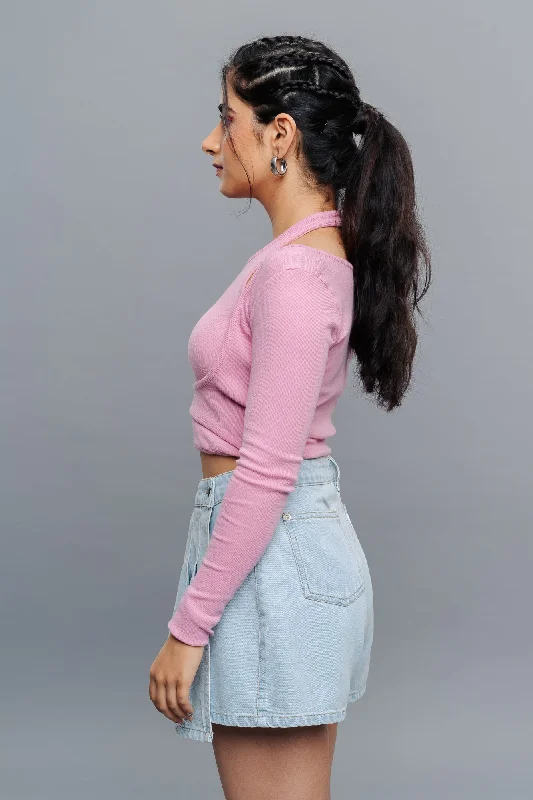 Pink Cut Out Sleeve Top