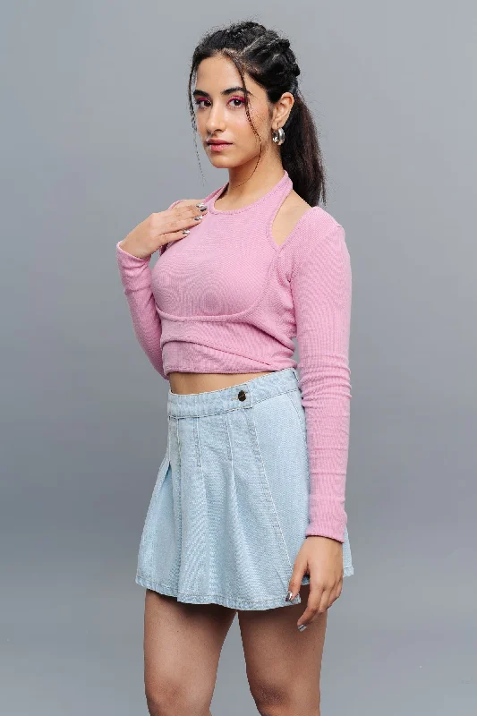 Pink Cut Out Sleeve Top