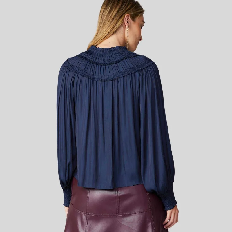 Ruffled Yoke Blouse (Navy)