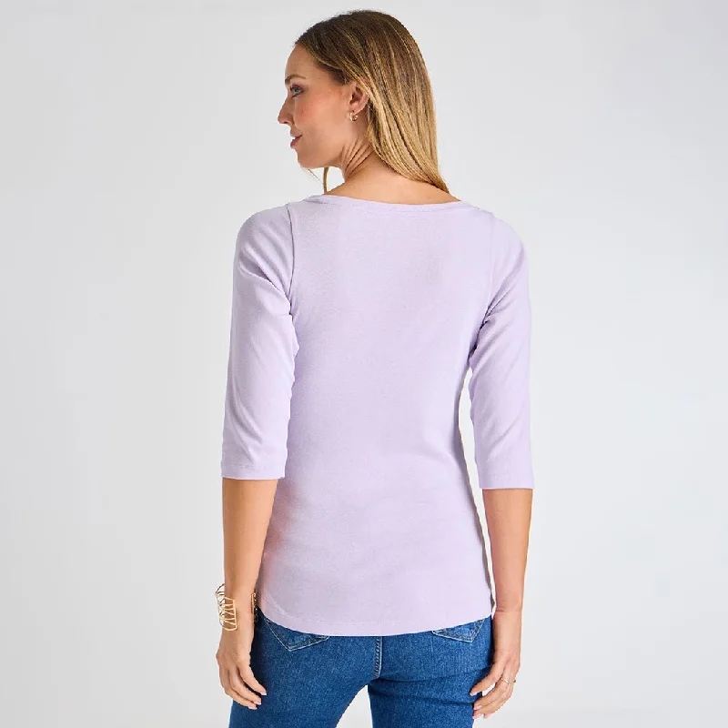 Ladies Pastel Lilac 3/4 Sleeve Slash Neck Top