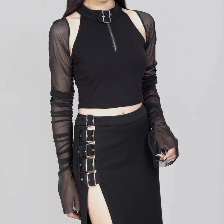 Women's Punk Cutout Mesh Splice Crop Top