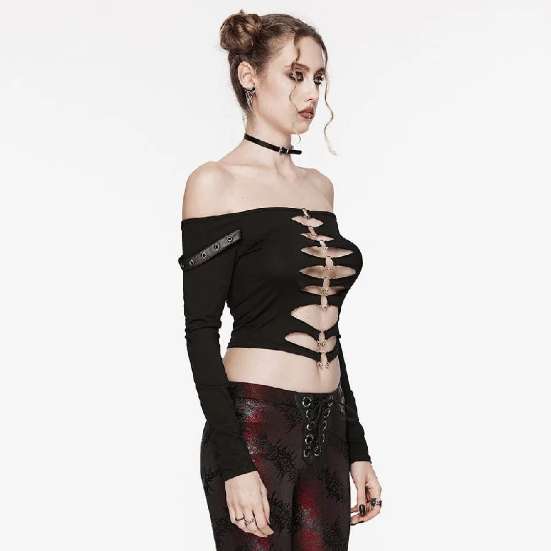 Women's Punk Cutout Off-shoulder Crop Top