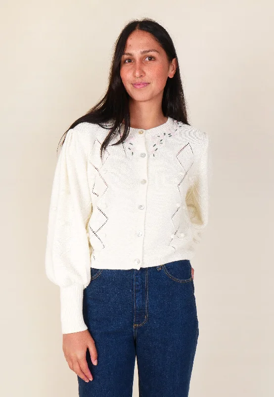 Embroidered Garden Cardigan - Cream