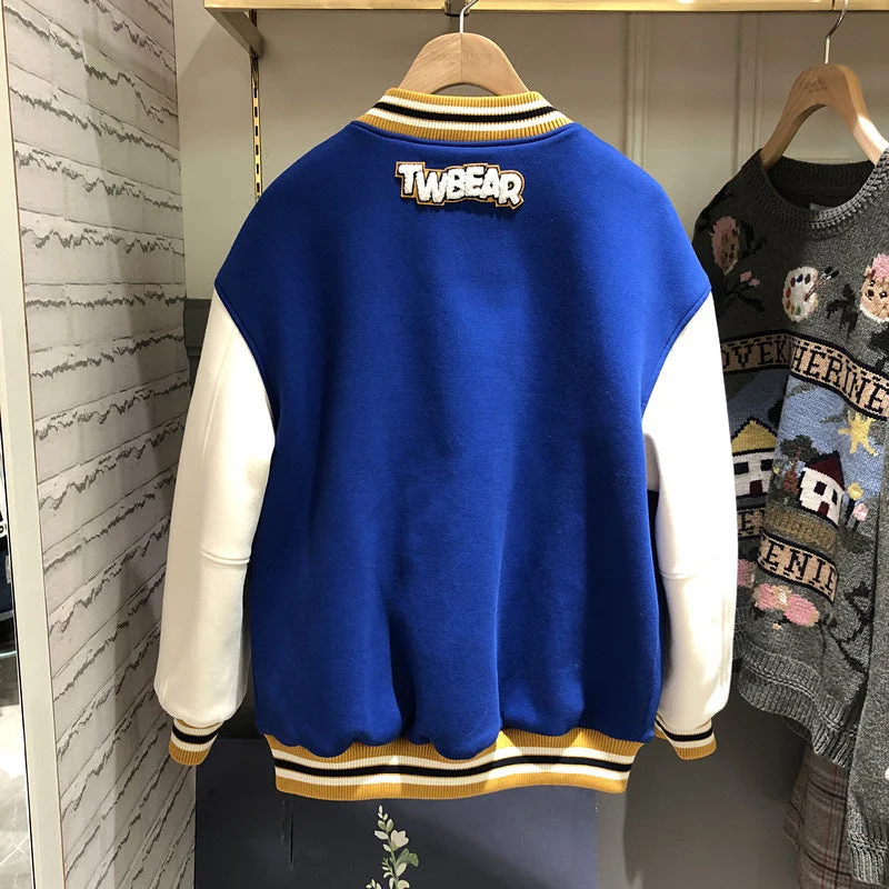 Sweater Women's Velvet Thickened 2021 New Korean Version Ins Tide Bear Loose Bf Wild Jacket Baseball Uniform Jacket