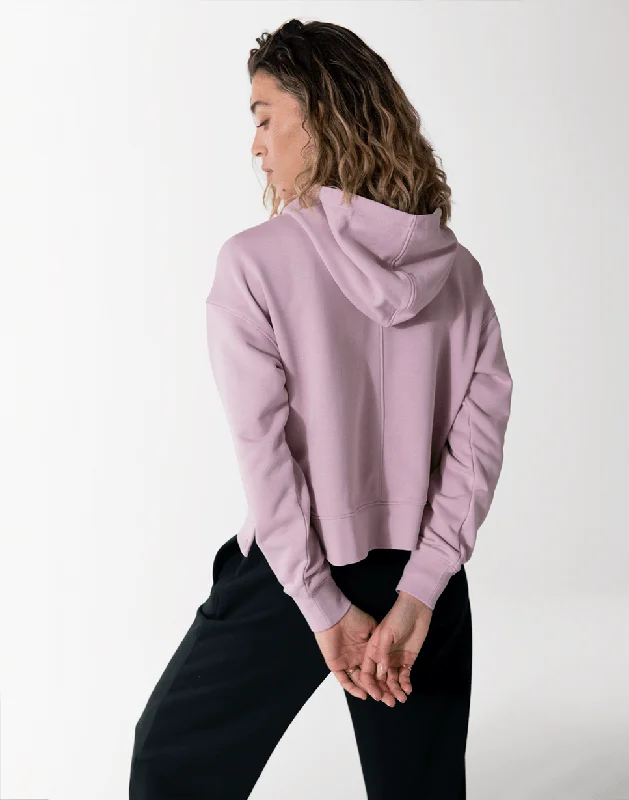 Side Snap Crop Hoodie in Pale Pink