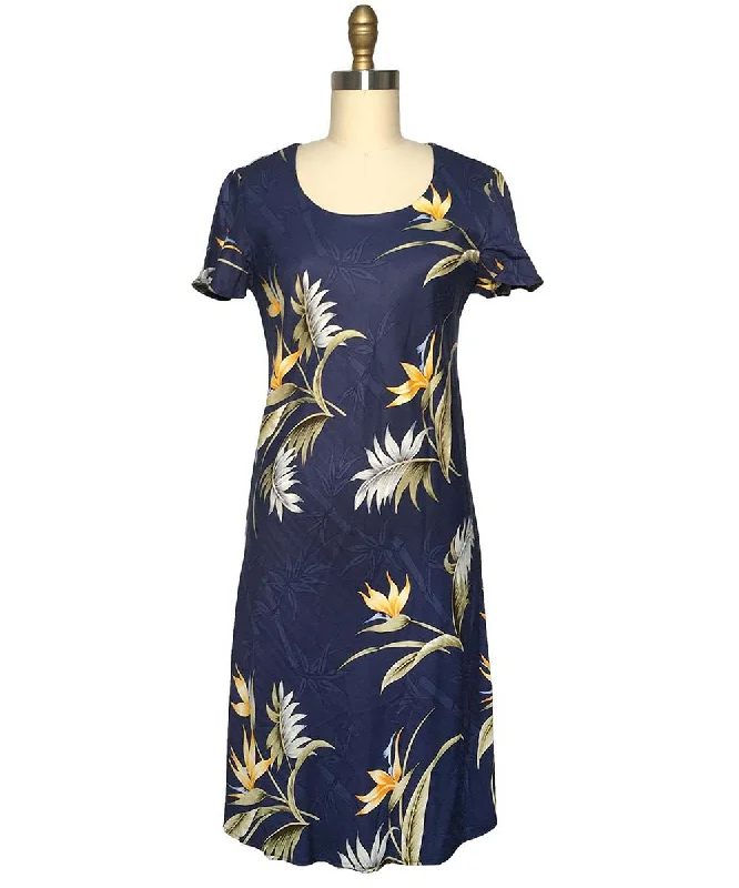 Bamboo Paradise Navy A-Line Dress with Cap Sleeves