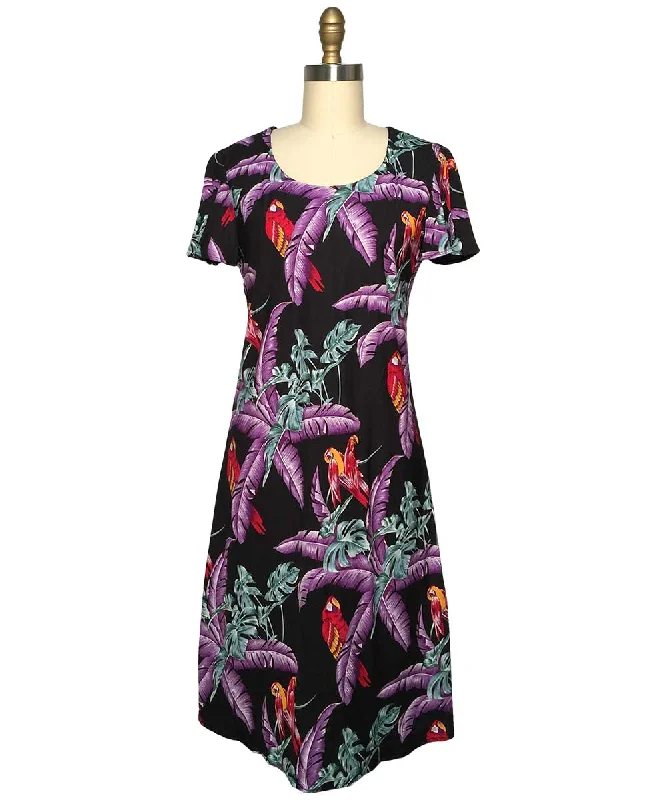 Jungle Bird Black A-Line Dress with Cap Sleeves