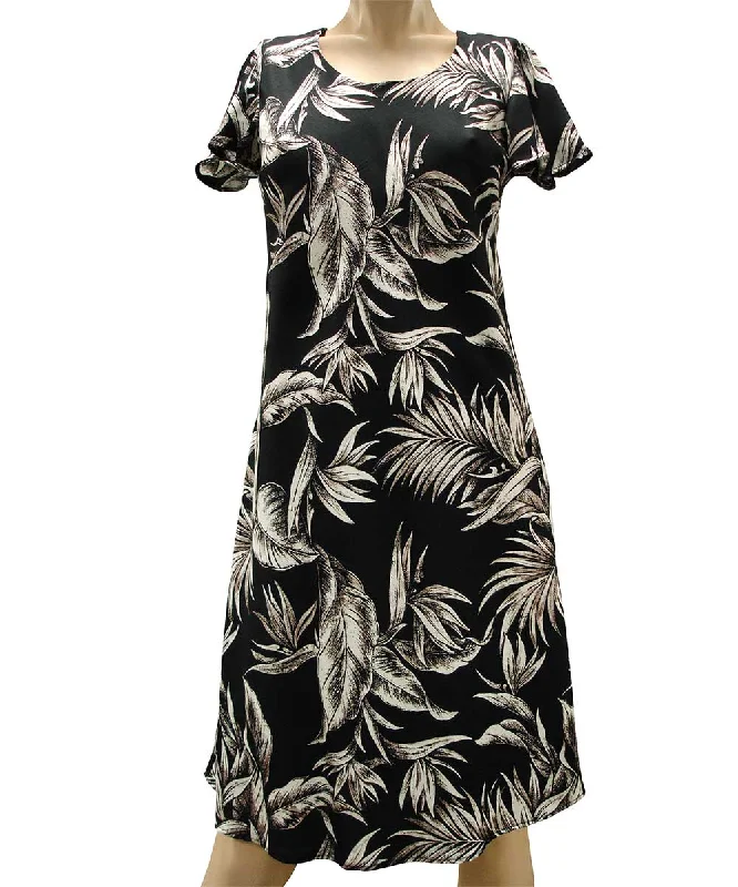 Tropical Paradise Black A-Line Dress with Cap Sleeves