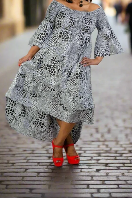 Smocked Bell Sleeve High-low Dress