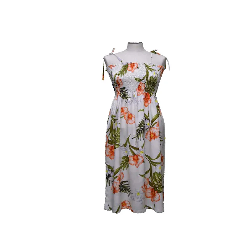 Akupu Orchid White Smocked Hawaiian Dress