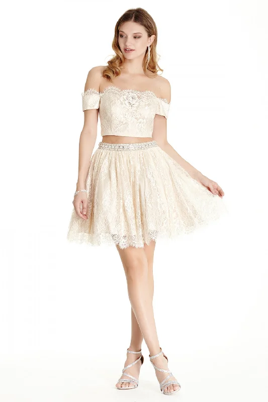 Aspeed Design -S1777 Laced Two Piece Short Cocktail Dress