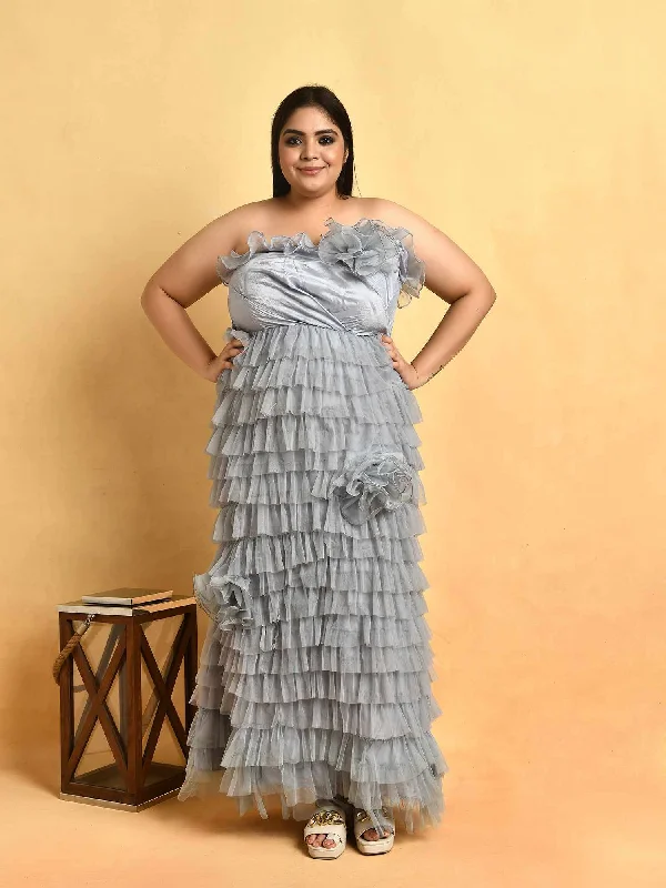 Attic Curves Prom Night Ruffled Grey Gown