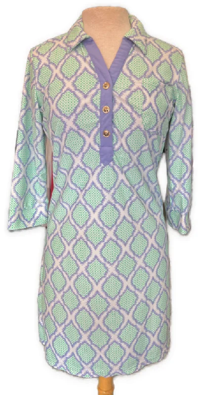 Cabana Life Mint & Lavender Reptile Pattern Polo Dress Size M