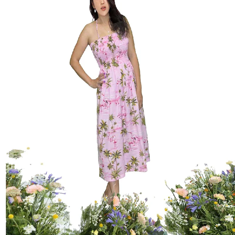 Pink Flamingo Tube Top Hawaiian Dress
