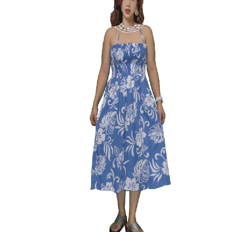 Classic Hibiscus Blue Tube Top Hawaiian Dress