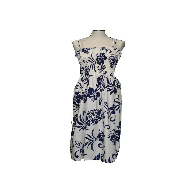 Classic Hibiscus Navyblue Tube Top Hawaiian Dress
