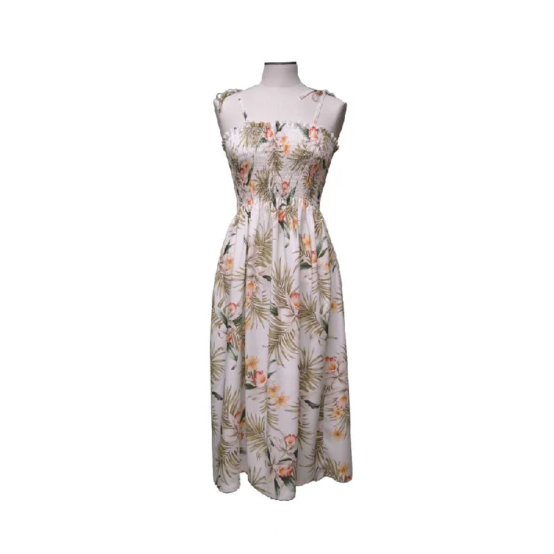 Classic Orchid White Smocked Hawaiian Dress