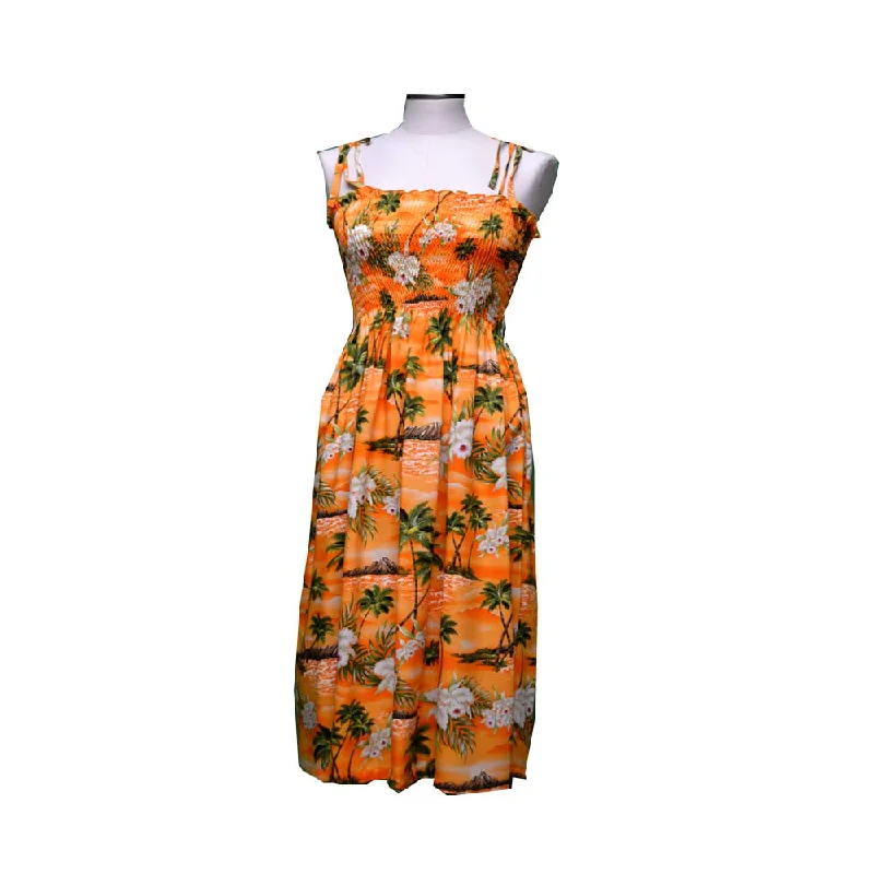 Diamond Head Orange Smocked Hawaiian Dress