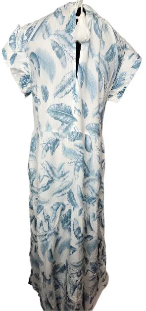 Dress 1/4 Ruffle Sleeve Blue Lima White/Blue Leaves Women's tp5967