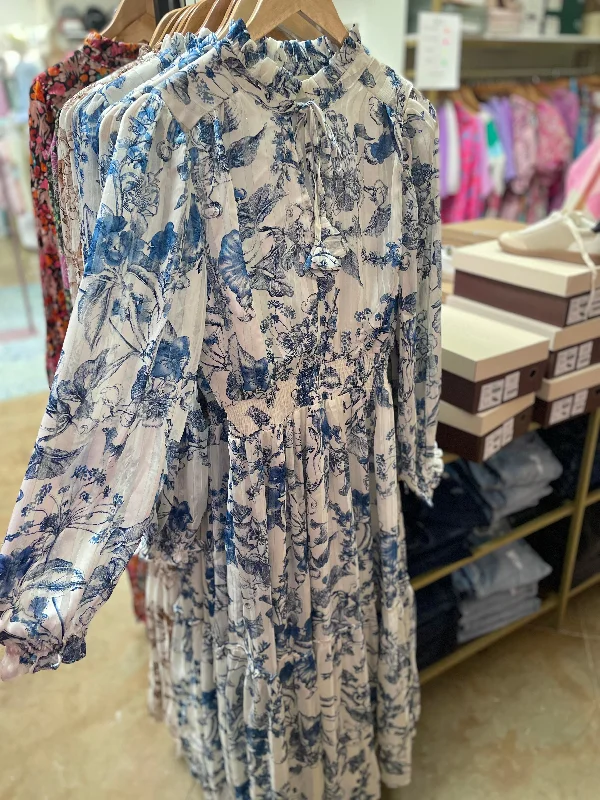Follow My Lead Blue Toile Dress