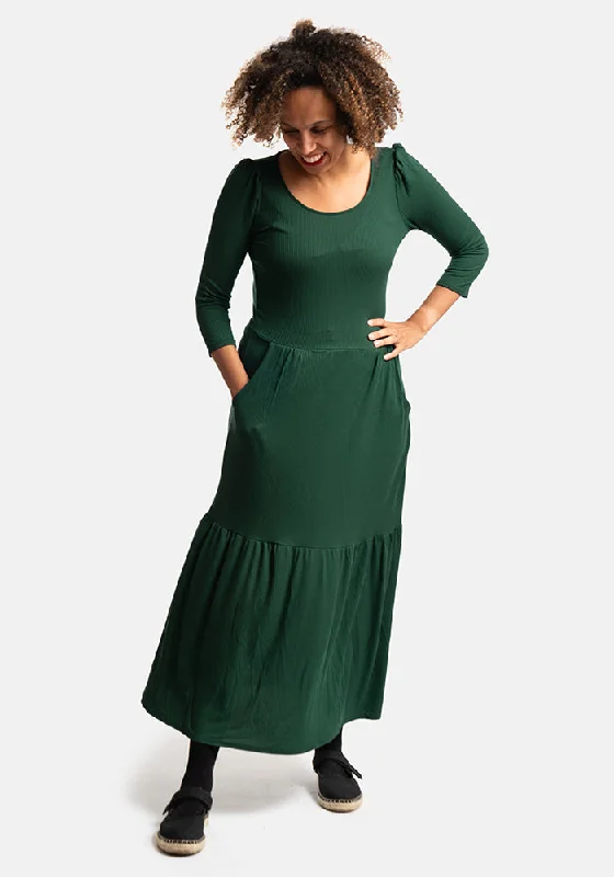 Jensen Bottle Green Rib Midaxi Dress