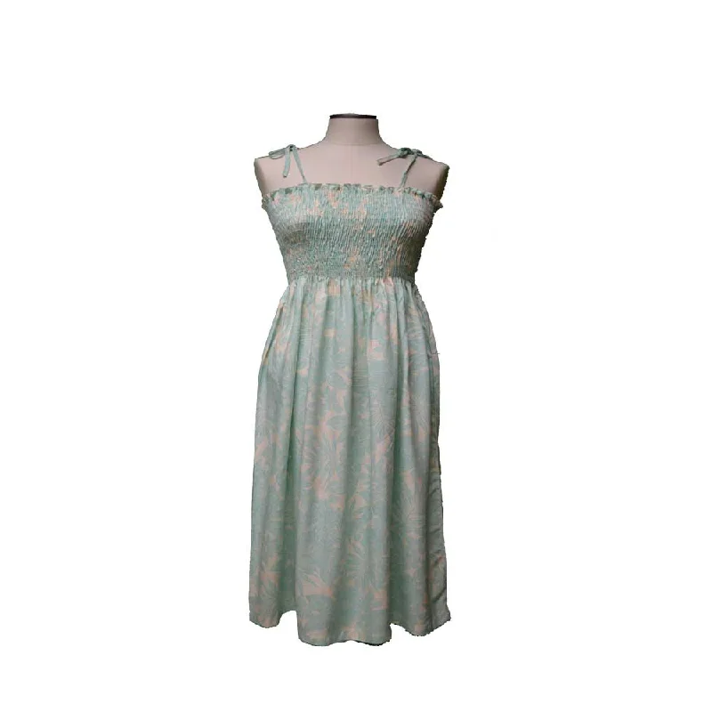 Kohala Forest Green Smocked Hawaiian Dress
