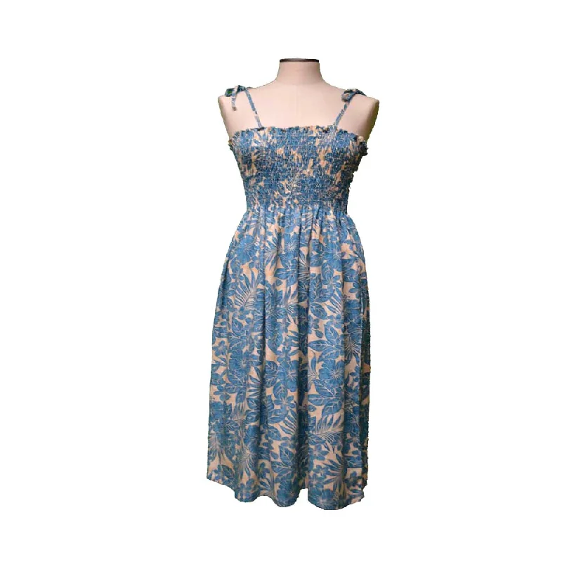 Kohala Forest Navyblue Smocked Hawaiian Dress