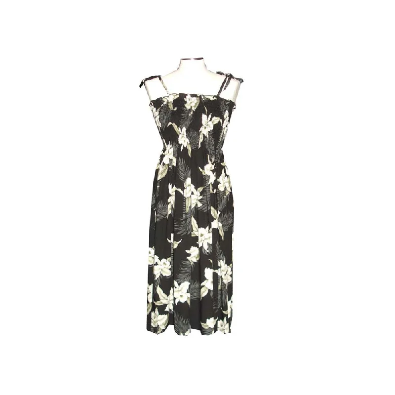 Lulumahu Orchid Black Smocked Hawaiian Dress