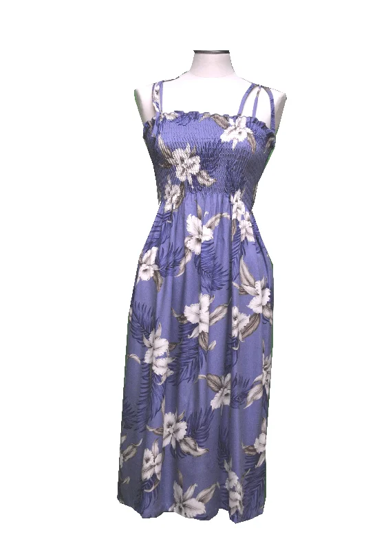 Lulumahu Orchid Blue Smocked Hawaiian Dress