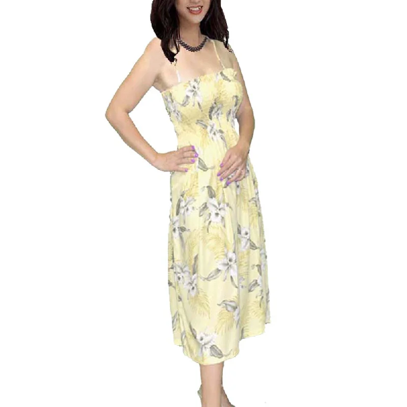 Lulumahu Orchid Yellow Smocked Hawaiian Dress