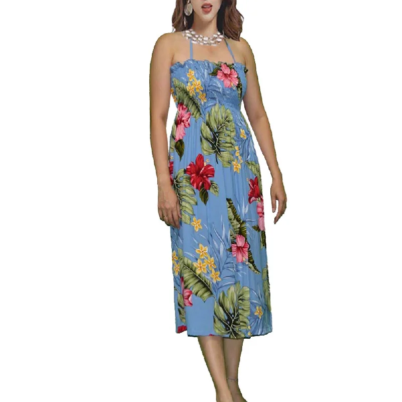 Makakilo Hibiscus Blue Smocked Hawaiian Dress
