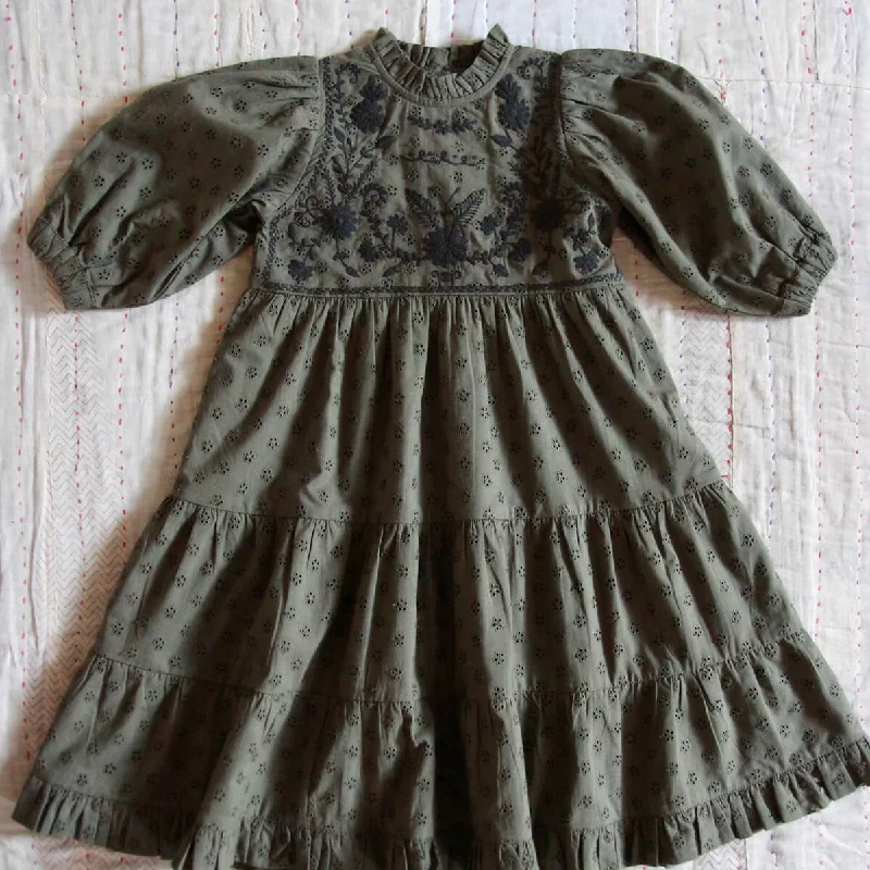 Margot Dress in Khaki Green Broderie Anglaise by Bonjour