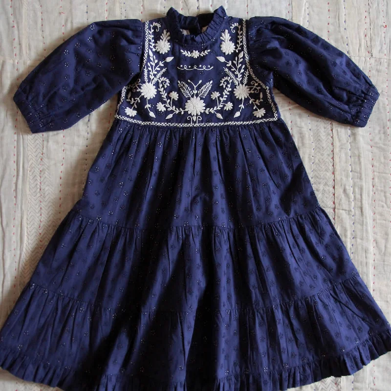 Margot Dress in Navy Broderie Anglaise by Bonjour