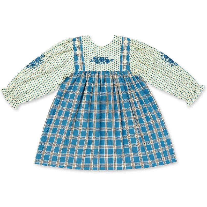 Nora Dress in Hearts / Azure Plaid by Lali
