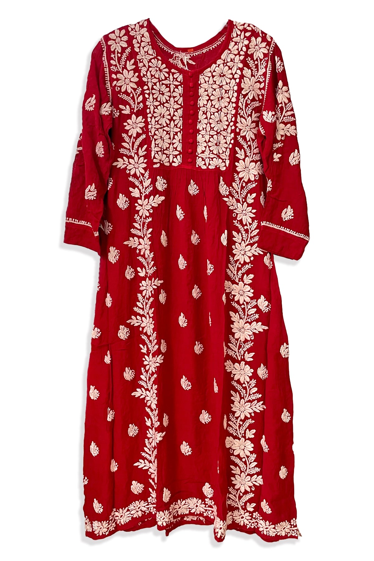 Red Chikankari A Line Kurta Dress