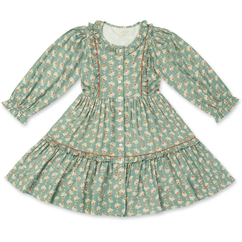 Ruffle Ivy Dress in Fall Block Print by Lali