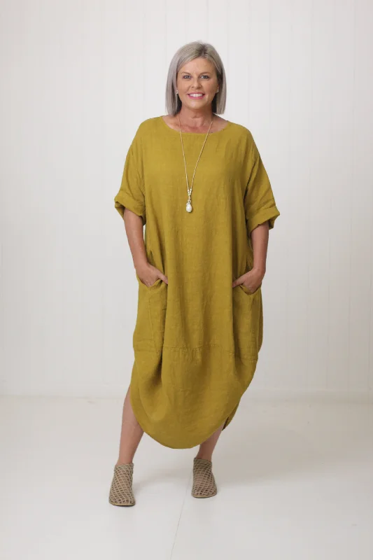 SCALLOP DRESS SENAPE