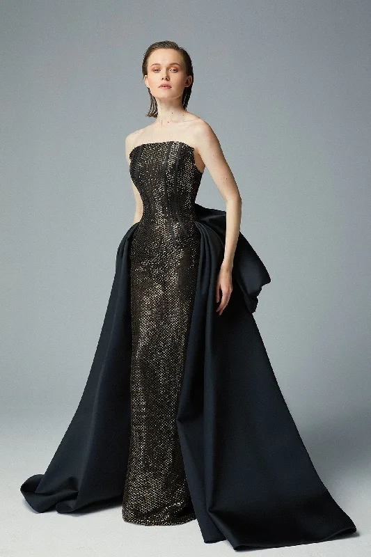 Sequined strapless bow detailed gown