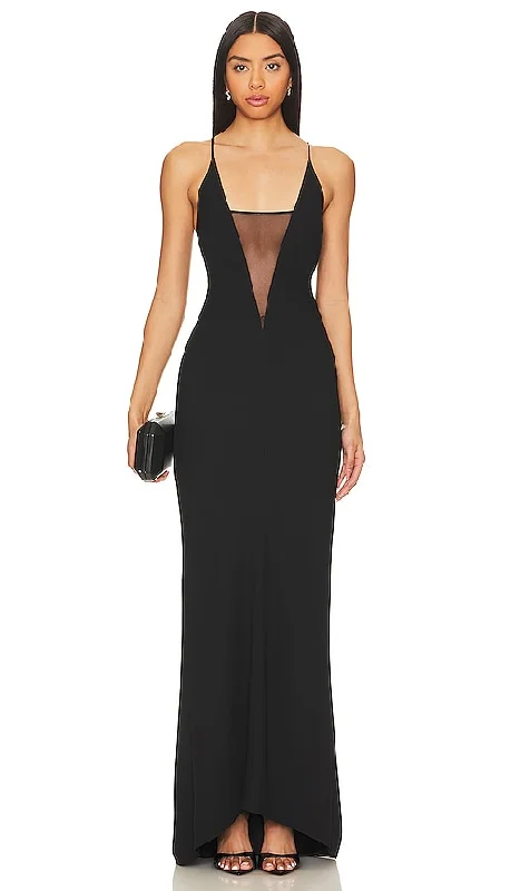 The Sei Plunge Gown With Mesh in Black
