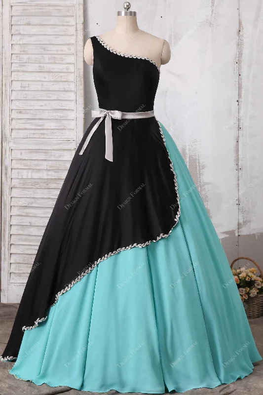 Two-tone Black Satin One Strap Plus Size Quinceanera Dress