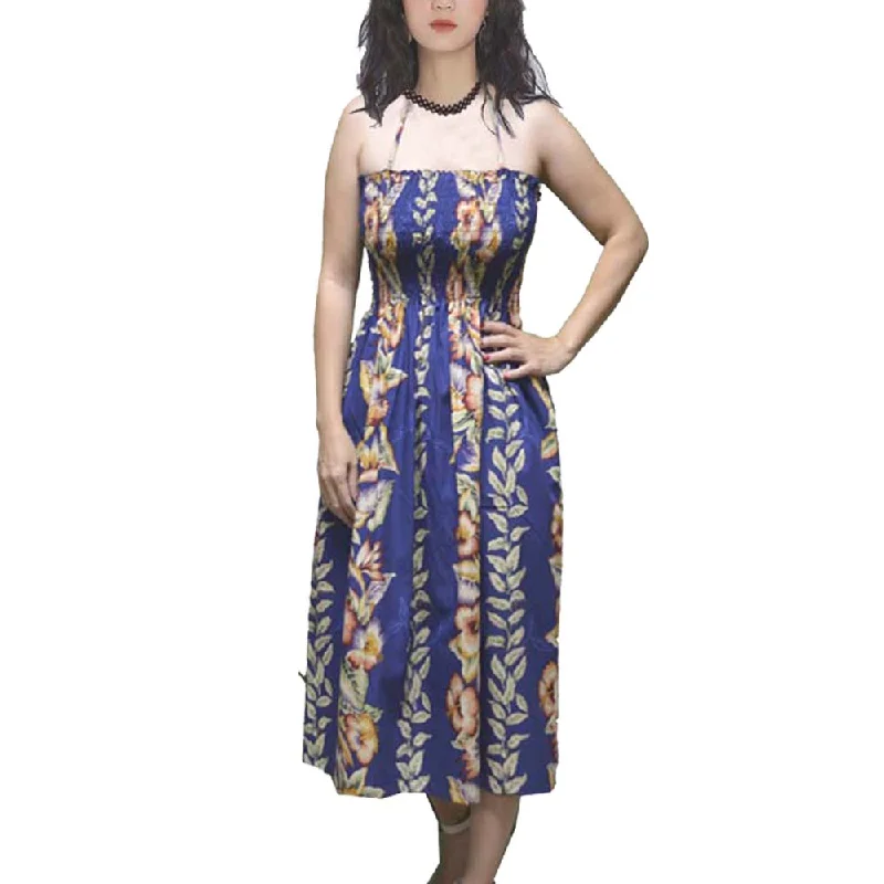 Vintage Anthurium Design Tube Top Hawaiian Dress