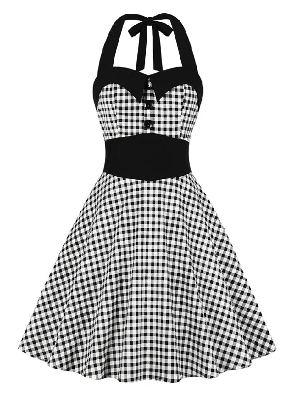 Vintage Sweetheart Neckline Plaid Swing Dress
